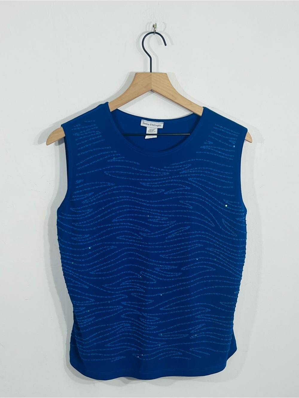 Bleeker & McDougal Petite XL Beautiful Blue Sleeveless Blouse Beaded Front